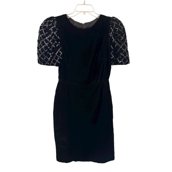 Vtg 80s Puff Sequin Embellished Sleeve Velvet LBD Cocktail Sheath Dress 14* - Picture 1 of 11